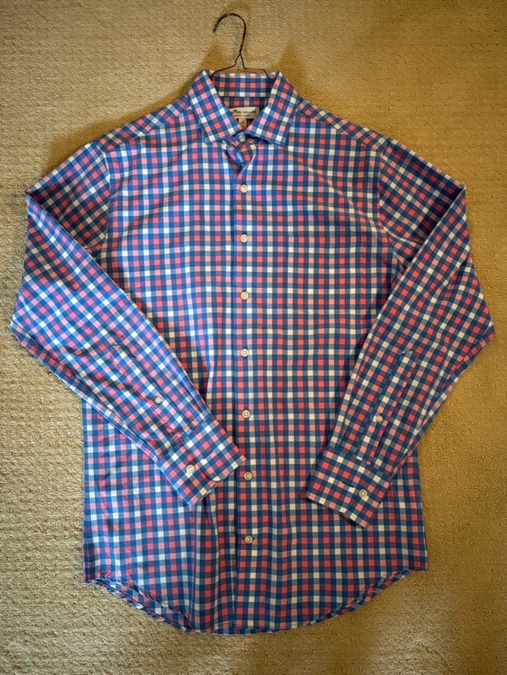 Peter Millar Blue and Pink Gingham Button-Down Shirt